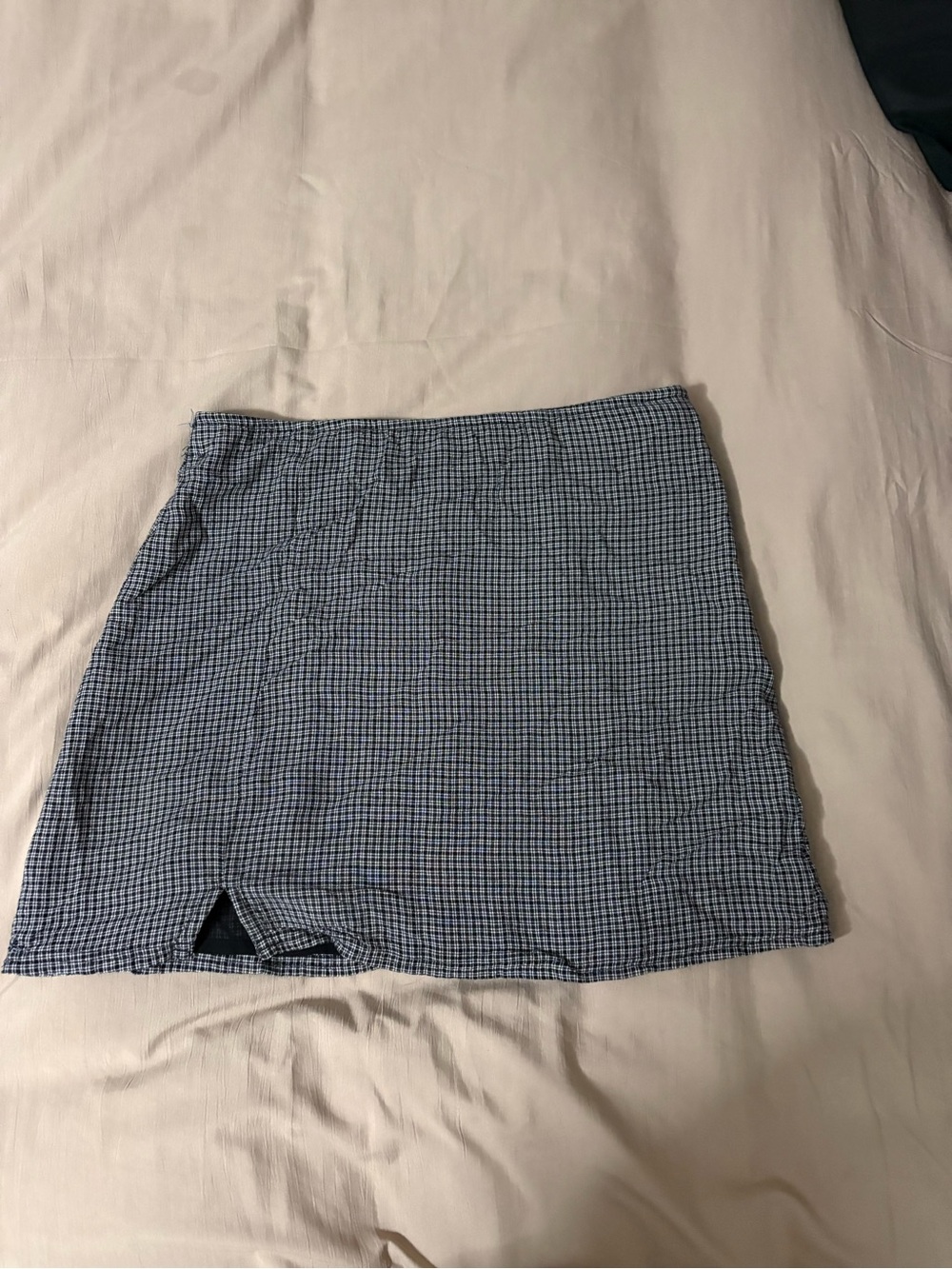 Black Check Mini Skirt with Front Slit